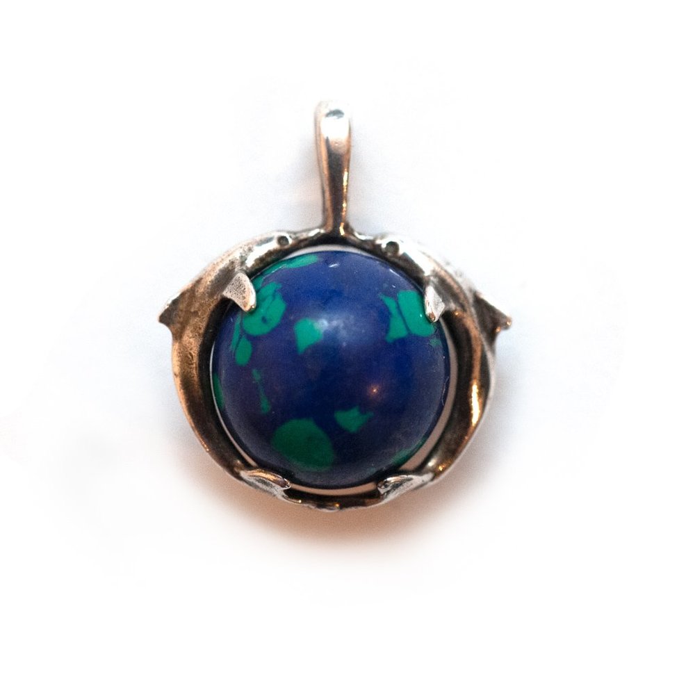 Handcrafted Silver Dolphins Around Rotating Earth Pendant Charm